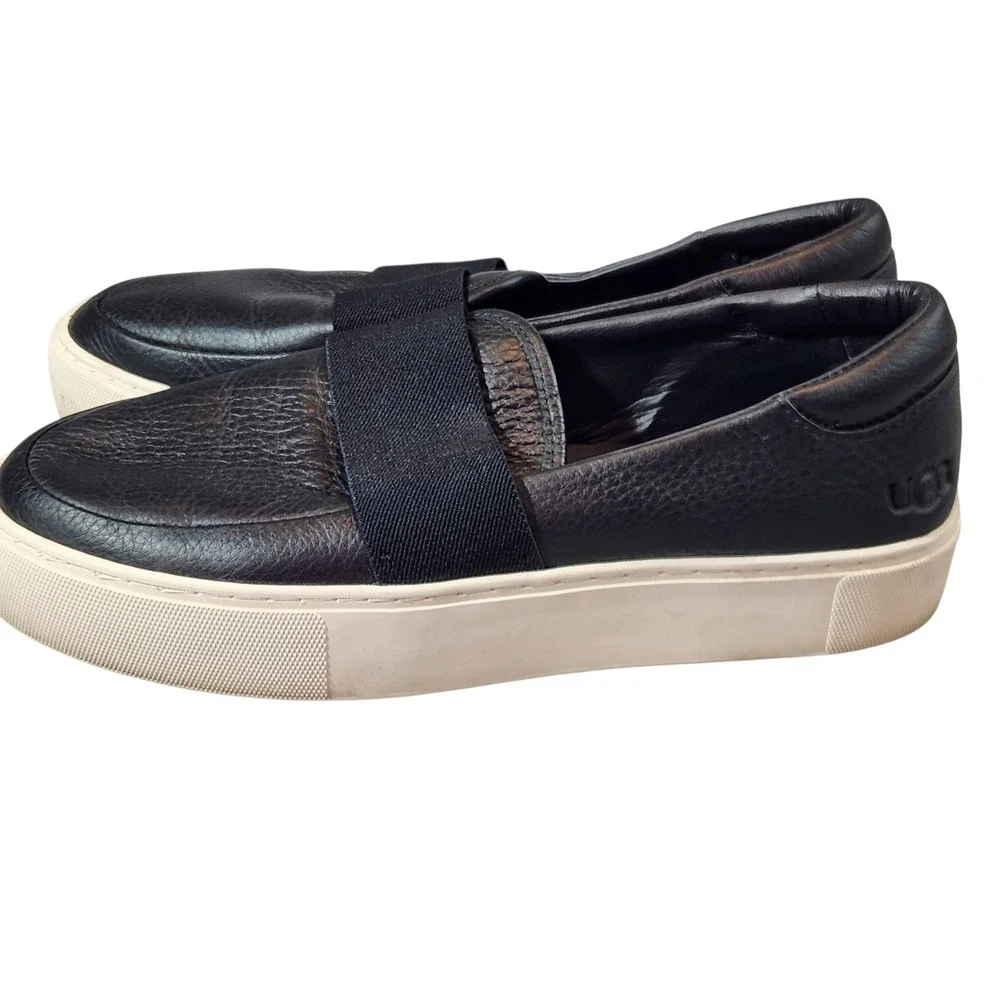 UGG Jass Slip On Sneakers Womens 8 Black Pebbled Leather Platform 1112415